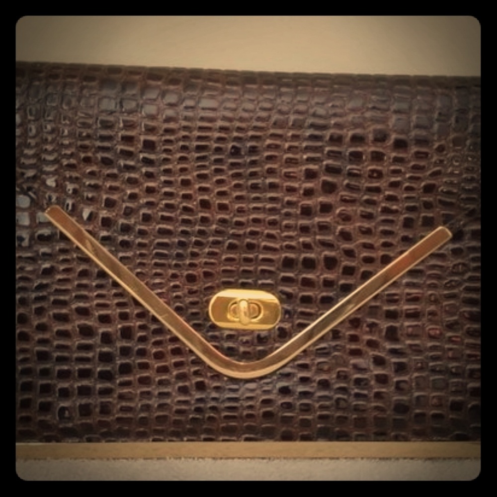 Joan Rivers Faux Snake Skin Clutch - Brown